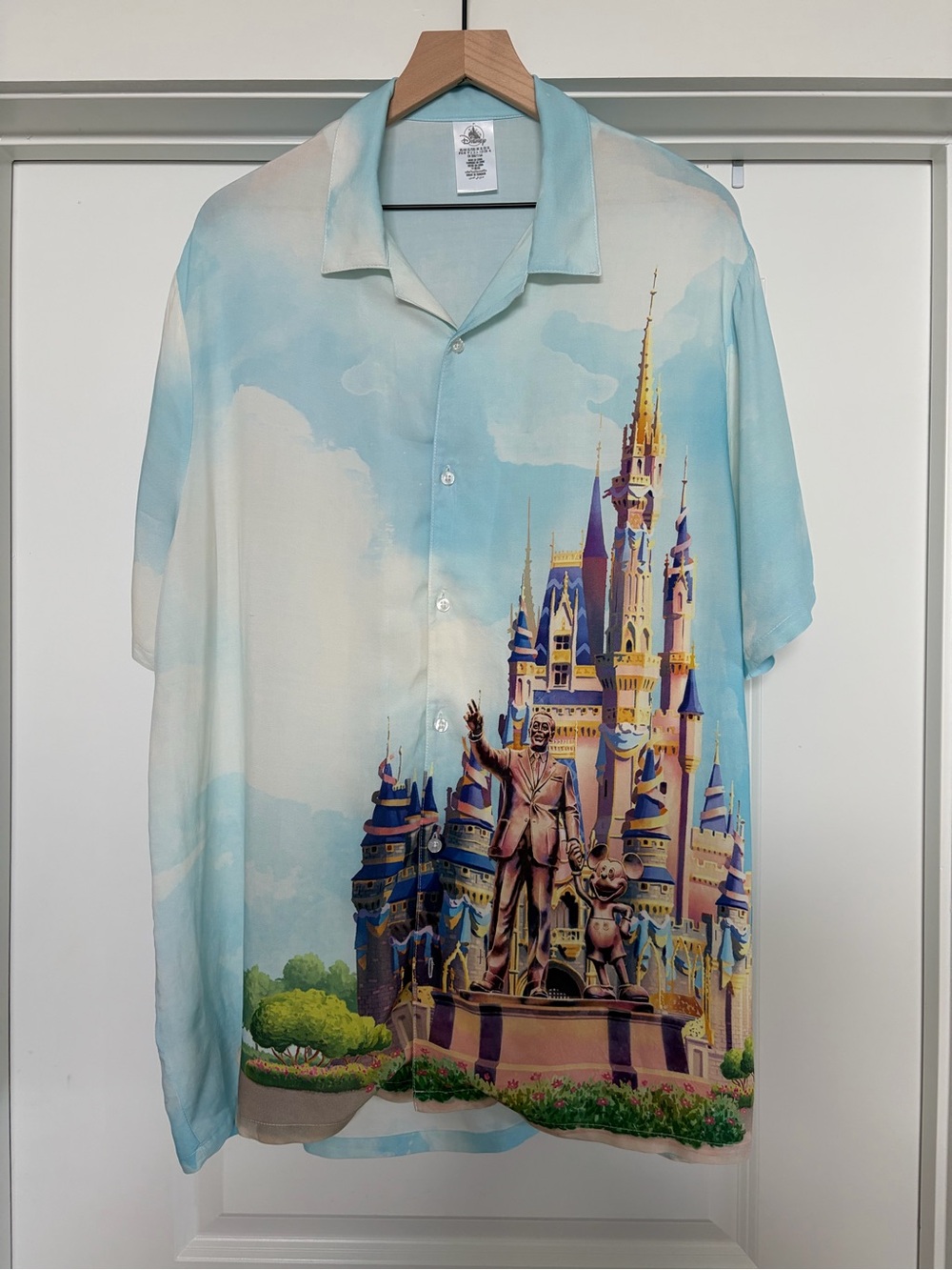 Disney 50th Anniversary Light Blue Castle Print Short-Sleeve Button-Down Shirt